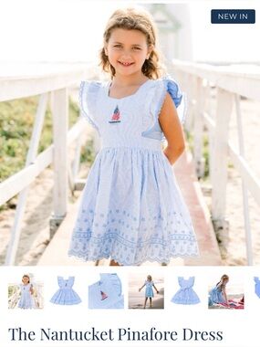 Nanducket The Nantucket Pinafore Dress Cotton Girls Size 5 Sailboat Embroidery